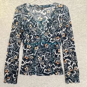 Mexx Mesh Y2K Baby Doll Floral Top Women XS Sheer Lace Fitted Whimsigoth Witchy